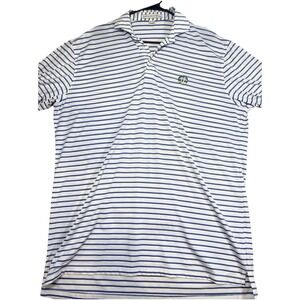 Holderness & Bourne Golf Polo L Blue White Striped Tailored Fit Korea Stains